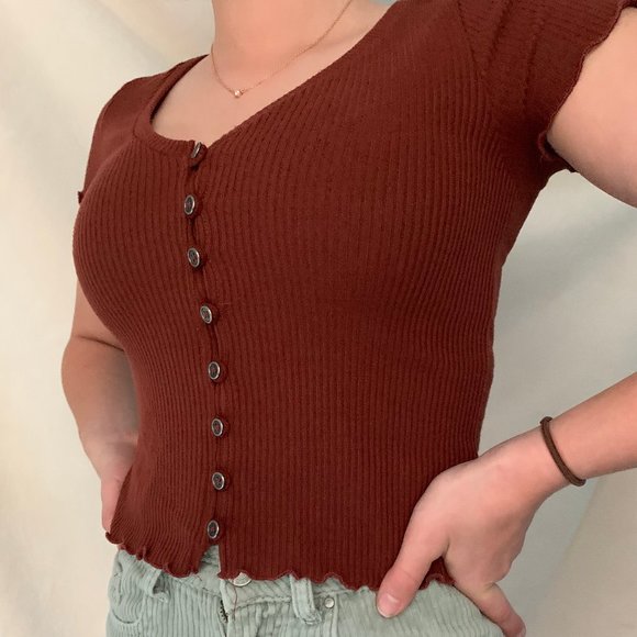 American Eagle Burgundy Sweater Button Top - Picture 4 of 4